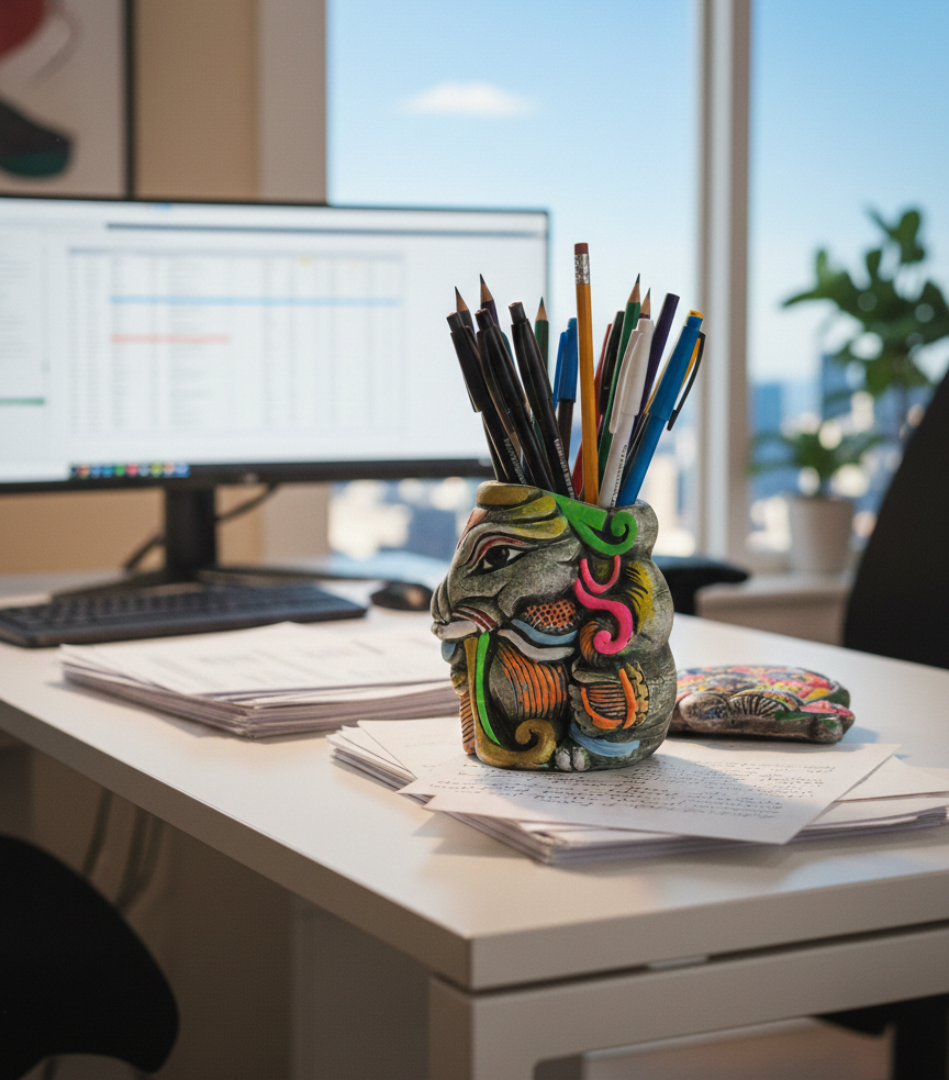 Handcrafted terracotta Ganesha pen stand.