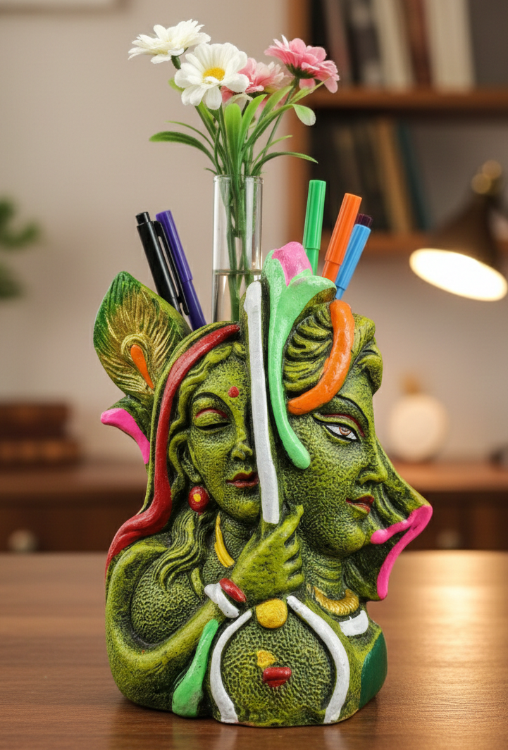 handmade terracotta showpiece depicting the Hindu divine couple Radha Krishna