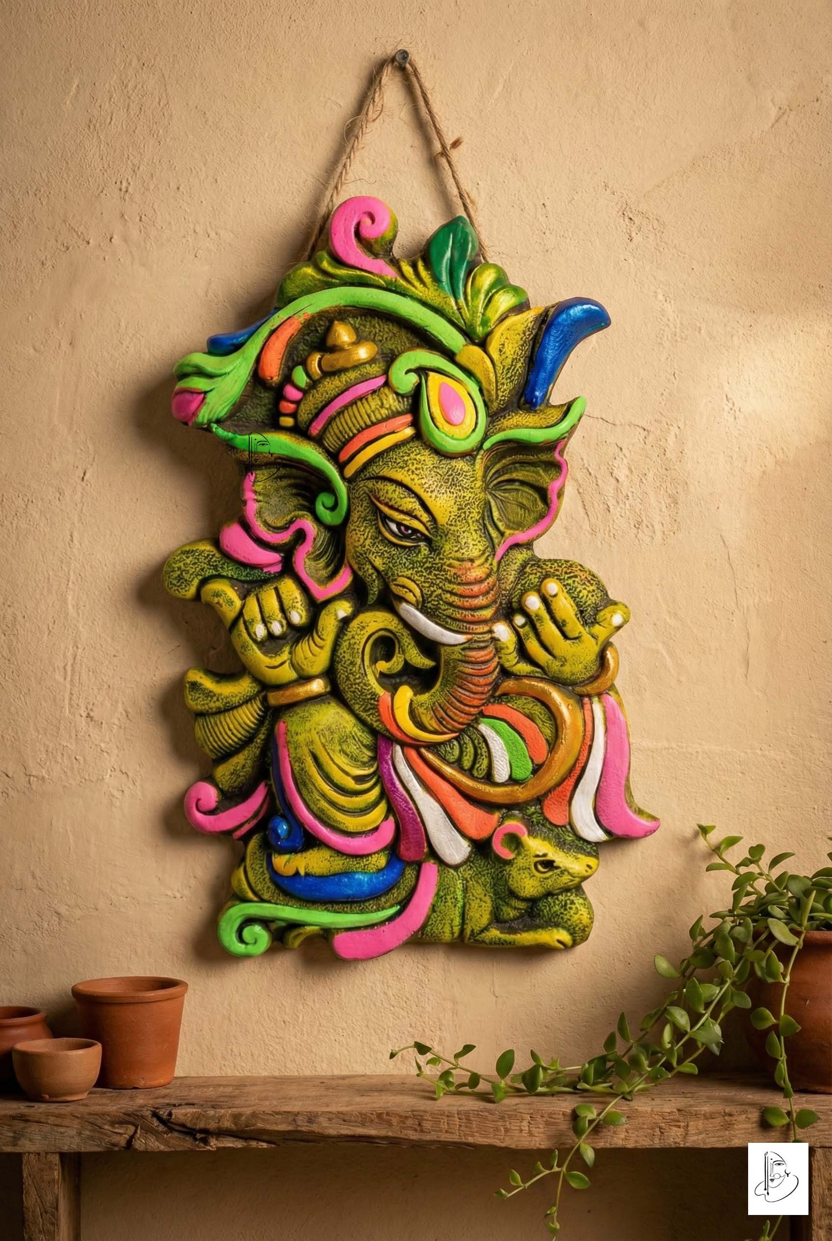 Handcrafted Ganesha sculpture or wall hanging (Terracotta)
