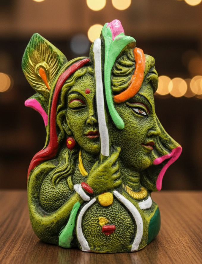 handmade terracotta showpiece depicting the Hindu divine couple Radha Krishna