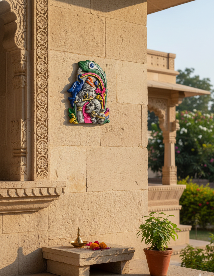 This item is a handcrafted sculpture of the Hindu deities Radha and Krishna.