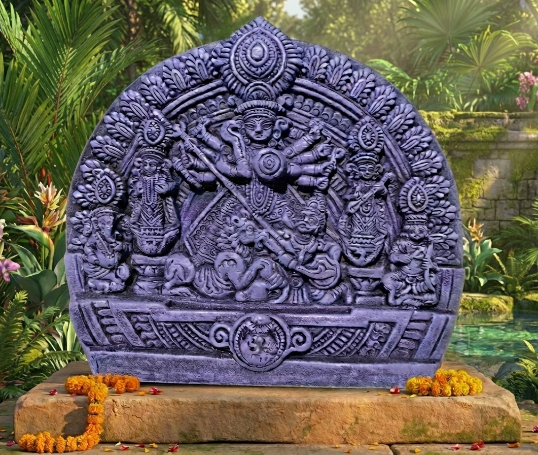 Terracotta Durga Family Showpiece Handmade Maa Durga Idol with Lakshmi Saraswati Ganesha Kartikeya Traditional Home Decor Pack of 1