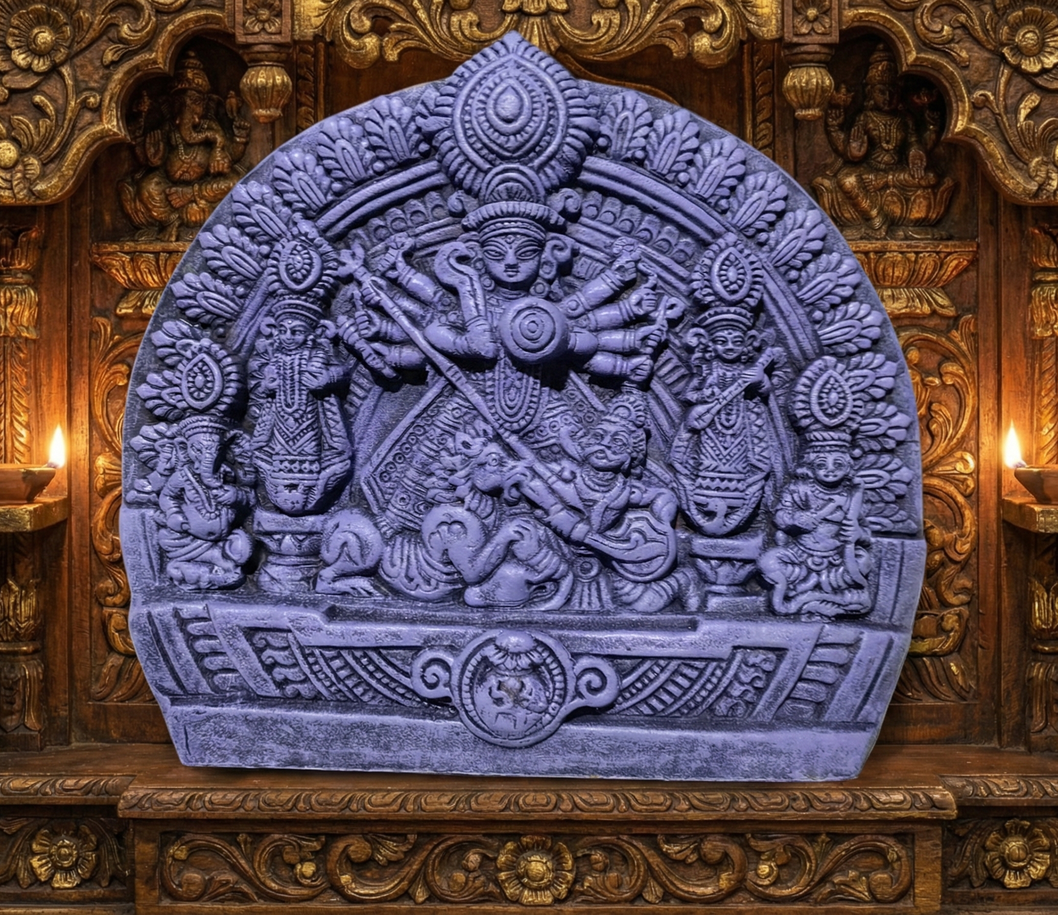 Terracotta Durga Family Showpiece Handmade Maa Durga Idol with Lakshmi Saraswati Ganesha Kartikeya Traditional Home Decor Pack of 1