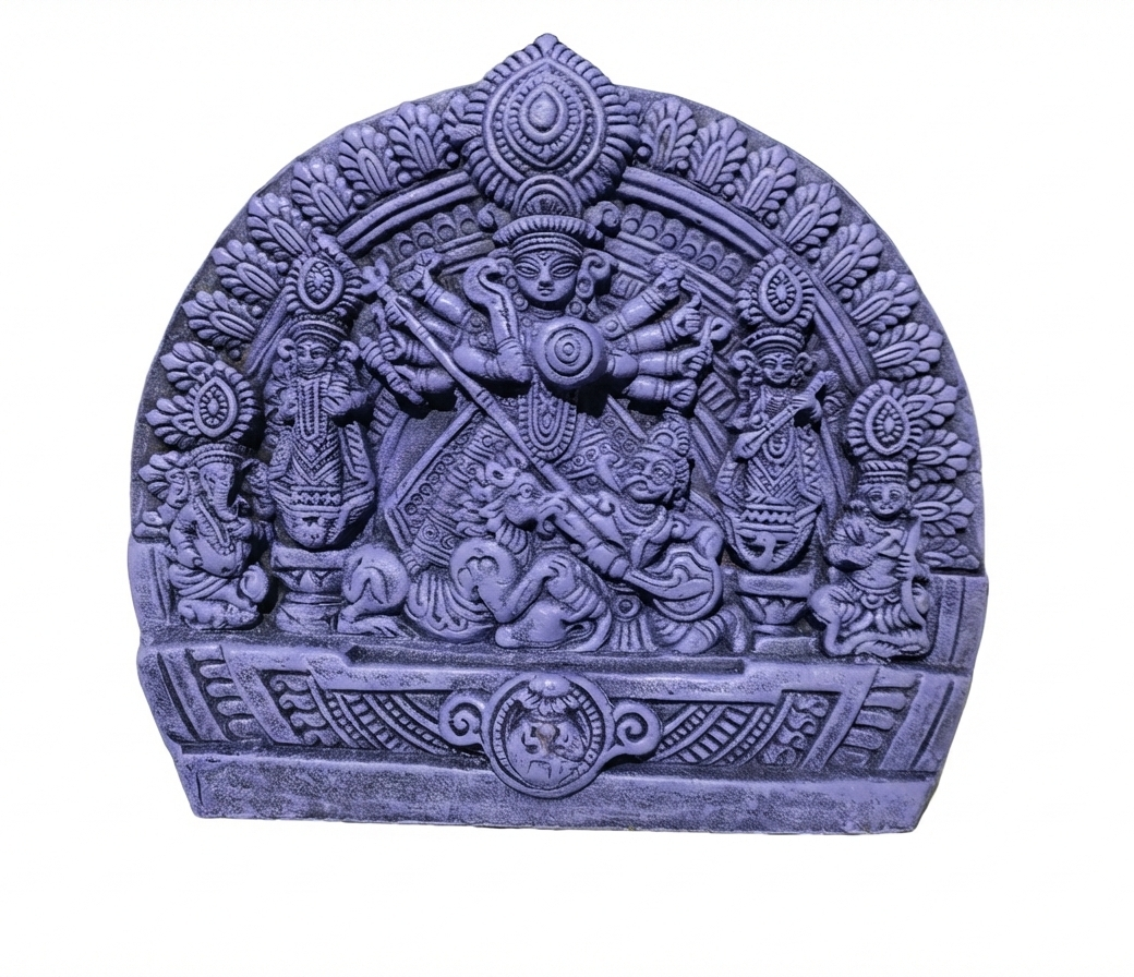 Terracotta Durga Family Showpiece Handmade Maa Durga Idol with Lakshmi Saraswati Ganesha Kartikeya Traditional Home Decor Pack of 1