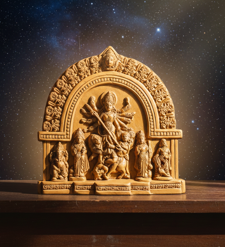 Terracotta Durga Family Showpiece Handmade Maa Durga Idol with Lakshmi Saraswati Ganesha Kartikeya Traditional Home Decor Pack of 1