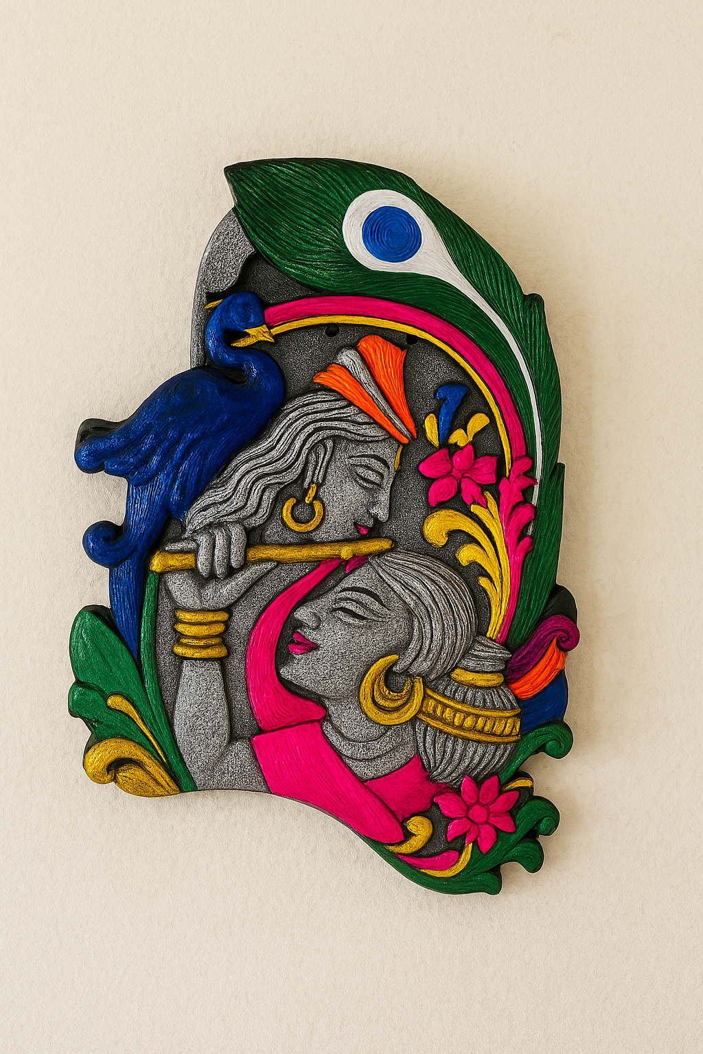 This item is a handcrafted sculpture of the Hindu deities Radha and Krishna.