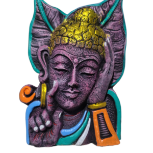 Handcrafted clay pen stand featuring a depiction Buddha.